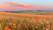 © tugkiara - Sunset over blooming wildflowers, rolling hills, peaceful landscape. Ideal for travel brochures