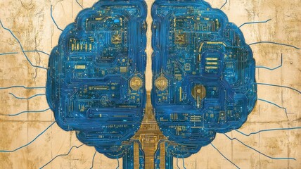 Poster - Abstract Technology Brain Concept with Circuit Patterns and Blue Lines