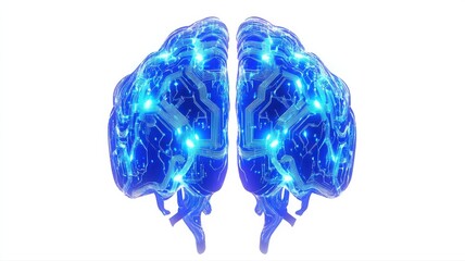 Poster - High-Tech Brain Concept with Blue Light and Circuit Patterns