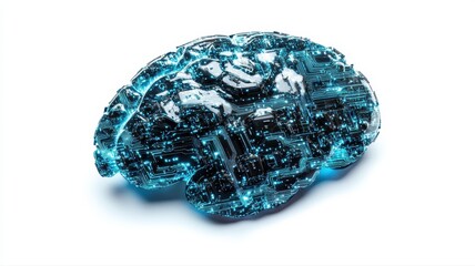 Poster - Futuristic Digital Brain with Circuit Patterns and Blue Glow Effect