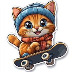 Naklejka na meble Adorable Kitten on Skateboard: Winter Fun