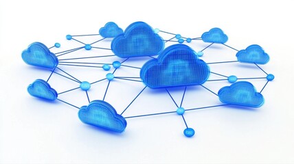 Poster - Digital Network of Blue Clouds Connected by Nodes and Lines