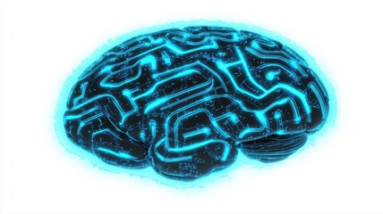 Poster - Futuristic Digital Brain Design with Glowing Blue Circuit Patterns