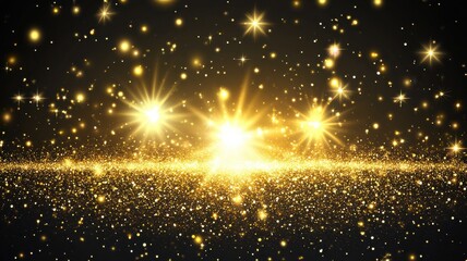 Poster - Golden Sparkles and Glowing Stars in a Dark Magical Background