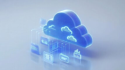 Poster - Futuristic Blue Cloud Storage Icon with Data Technology Symbols