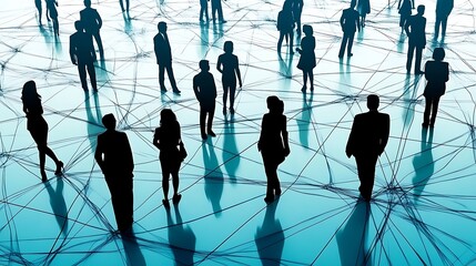 Aufkleber - Silhouetted figures interconnected by lines For symbolizing global communication collaboration in a digital age Concept.