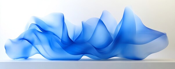 Poster - Abstract flowing blue shapes resembling smoke in a minimalist setting, modern art concept