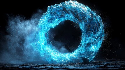 Poster - Glowing blue ice ring, smoky background, abstract art, website header