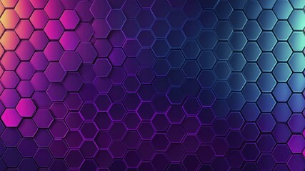 Wall Mural - Abstract hexagonal pattern with gradient colors of purple, blue, and pink creating a modern digital design.