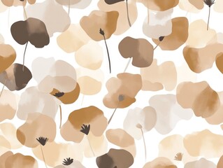 Poster - Abstract Floral Pattern Featuring Soft Brown And Cream Blooms On A White Backgrounds And Floral Decorations For The Interior Designs And Decorative Textiles Featuring Elegant Style And Artistic