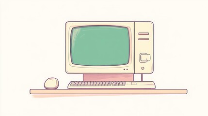 Poster - Vintage computer illustration, retro desktop, simple design,  background, possible use in tech history presentation