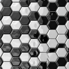 Wall Mural - seamless pattern of black and white hexagonal tiles creates modern aesthetic. geometric design adds depth and visual interest to any space