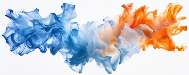 Aufkleber - Abstract orange and blue ink cloud on white background, dynamic movement concept