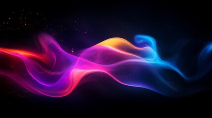 Aufkleber - Colorful abstract waves on black background, digital art concept