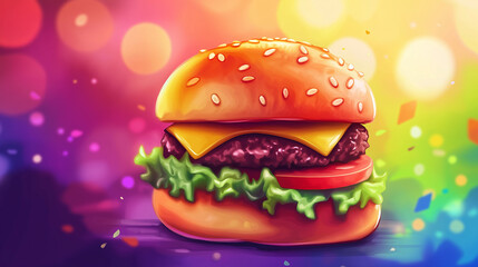 Wall Mural - Cartoon delicious hamburger picture
