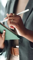 Aufkleber - Agenda, hands and tablet with business person closeup in office for creative web development. Design, planning and schedule with employee in professional workplace for online programming or research