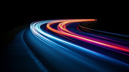Poster - Light trails on dark highway at night, motion blur and speed concept