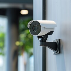 Poster - close up of a modern smart cctv surveillance camera mounted on the wall, security camera