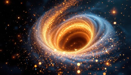 Poster - Vibrant cosmic spiral with luminous orange and blue swirls in universe