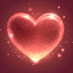 Wall Mural - A heart glowing with love, surrounded by soft pink light and sparkles