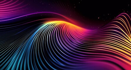 Poster - Colorful sound waves, an audio spectrum wave with a colorful color gradient on a black background. Vector illustration