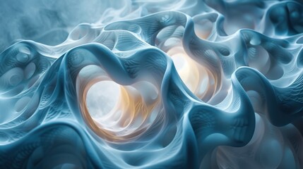 Poster - Abstract blue organic structures with light cores