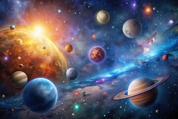 Wall Mural - a stunning galaxy background with various celestial objects such as stars, planets, and nebulae, sta