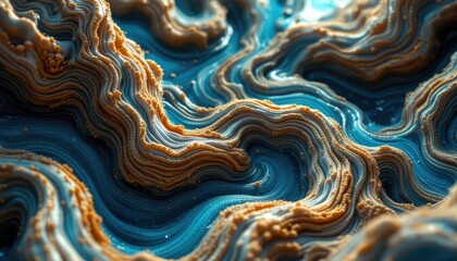 Poster - Abstract organic texture with vibrant blue and earthy tones in layered pattern