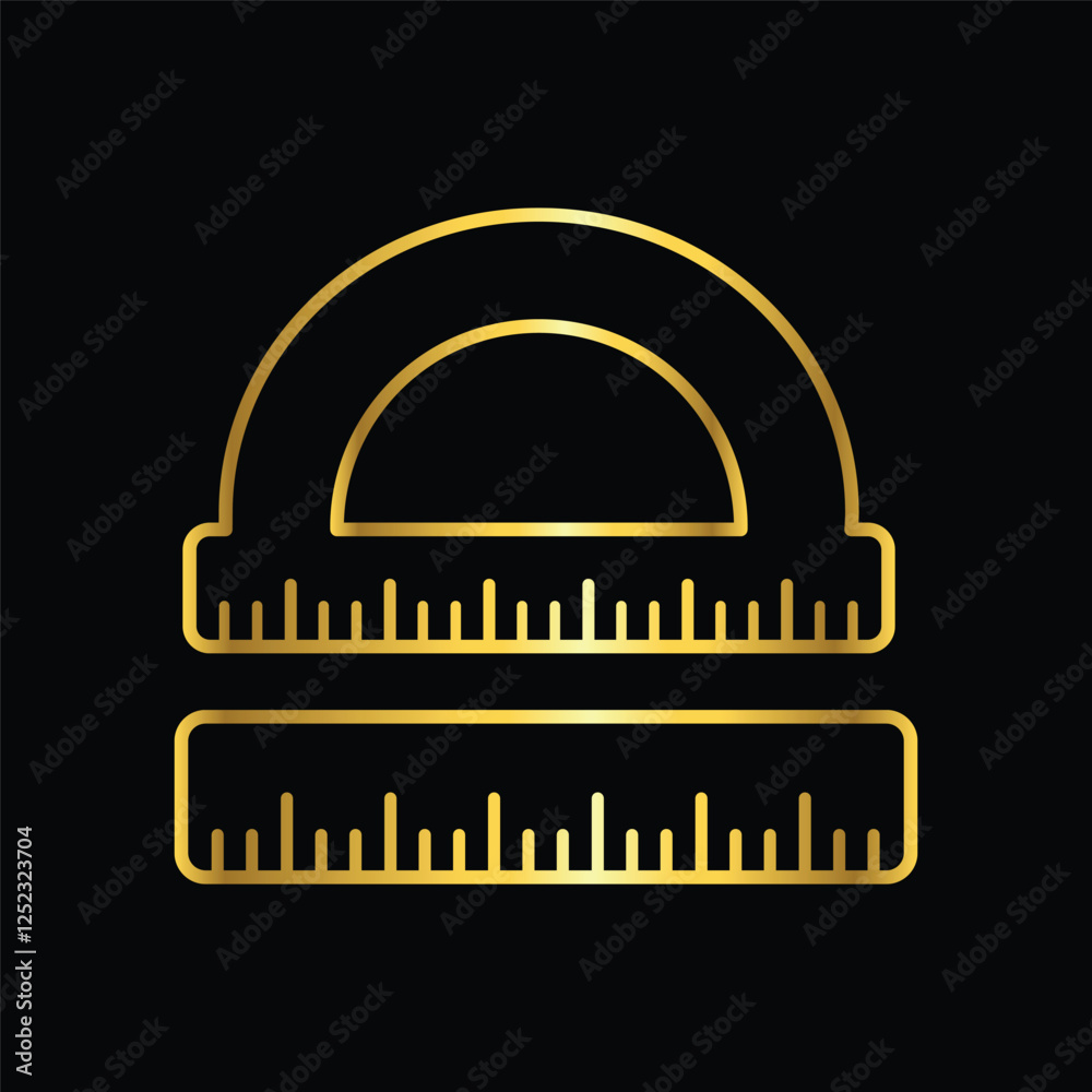 gold color ruler, icon, flat, sticker label minimalist design for ...