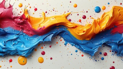 Poster - Vibrant swirls of multicolored paint in motion with splatter effects