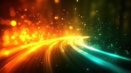 Poster - Vibrant gradient light trails and colorful bokeh effect in motion