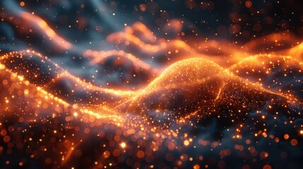 Poster - Abstract glowing waves of orange and gold bokeh lights