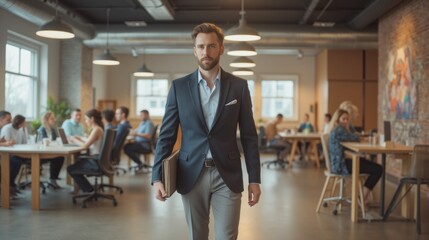 Poster - Confident Businessman Walking in Modern Office Space