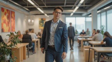Poster - Confident Businessman Walking Through Modern Office Space