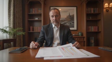 Aufkleber - Business Professional Reviewing Documents in Elegant Office Setting