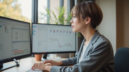 Poster - Professional Woman Working on Computer in Modern Office Setting