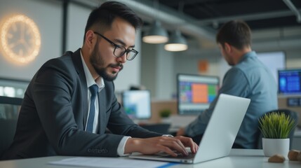 Poster - Businessman Working on Laptop in Modern Office Environment