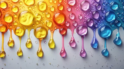 Poster - Vibrant rainbow paint droplets dripping in colorful abstract art