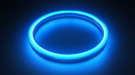 Poster - glowing blue neon ring on dark background, futuristic abstract design concept