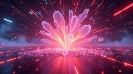 Poster - Vibrant Abstract Explosion with Light Rays in Digital Art Scene