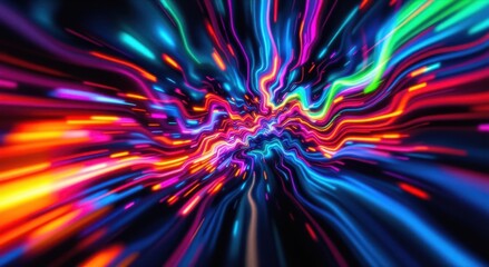 Poster - Bright neon light streaks in vibrant abstract motion