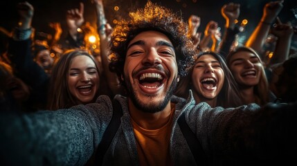 Sticker - A man is taking a selfie with a group of people at a party