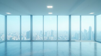 Poster - Modern Office Space with Panoramic City View and Bright Lighting