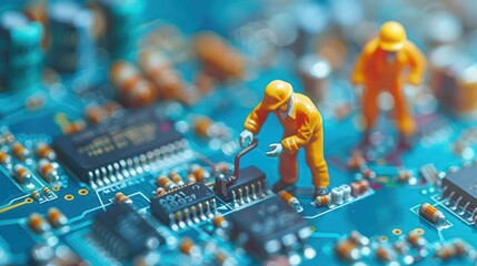 Aufkleber - Miniature workers repairing a circuit board, showcasing intricate technology in action (1)