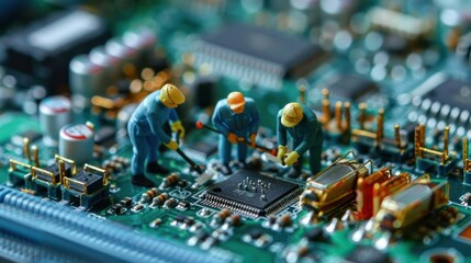 Aufkleber - Miniature workers repairing a circuit board with intricate details and electronic components (1)