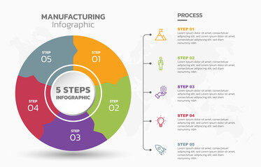Fototapete - Visual data presentation. Cycle diagram with 5 options. Pie Chart Circle infographic template with 5 steps, options, parts, segments. Business concept. Editable pie chart with sectors. Single layer.