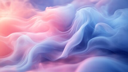 Poster - ethereal pastel pink and blue smoke swirling in abstract design, dreamy atmosphere concept
