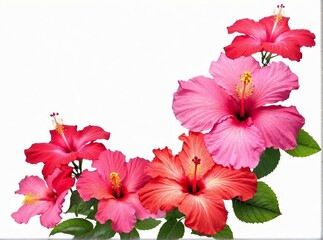 Pink and red Hibiscus flowers isolated in white with copy space