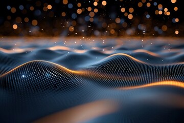 Poster - A mesmerizing digital landscape with flowing waves and shimmering lights, creating a sense of depth and movement.