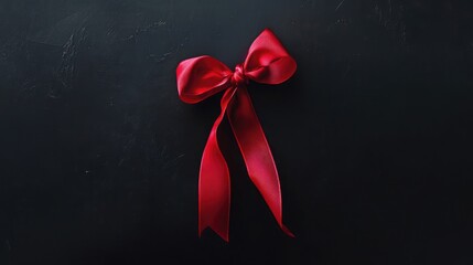 Wall Mural - Red ribbon symbolizing health awareness displayed on a bold black background